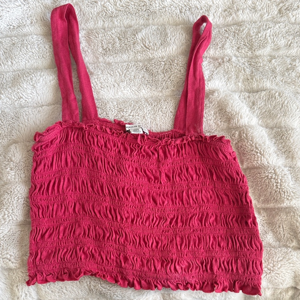 American Eagle Outfitters Hot Pink Smocked Cropped Tank